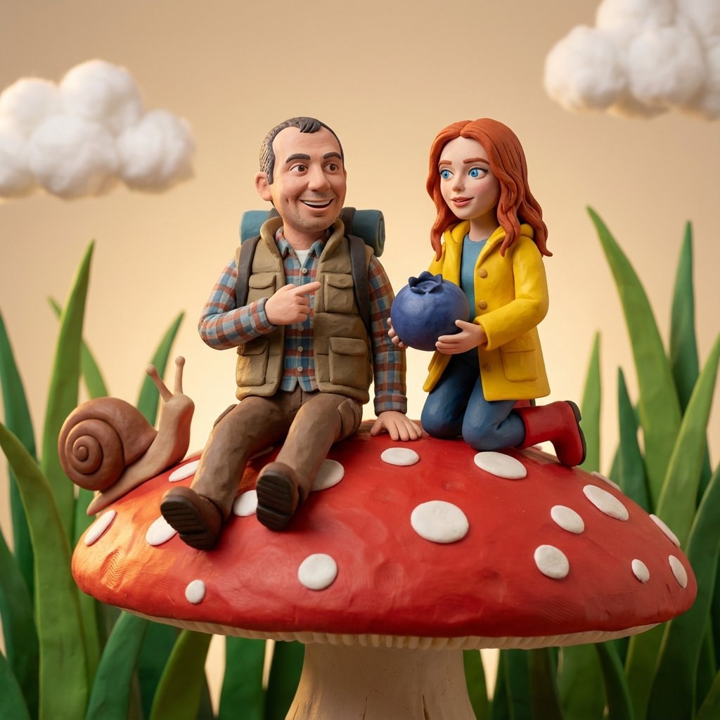 Miniature Claymation Adventures on the Mushroom Cap 生成效果示例