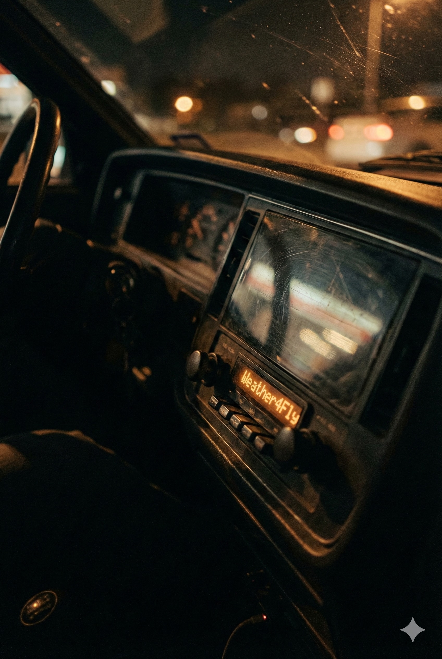 Cinematic Vertical Portrait of Vintage Car Radio at Night 生成效果示例