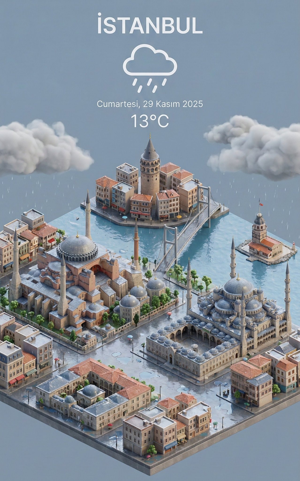 3D Isometric Miniature City View with Weather 生成效果示例
