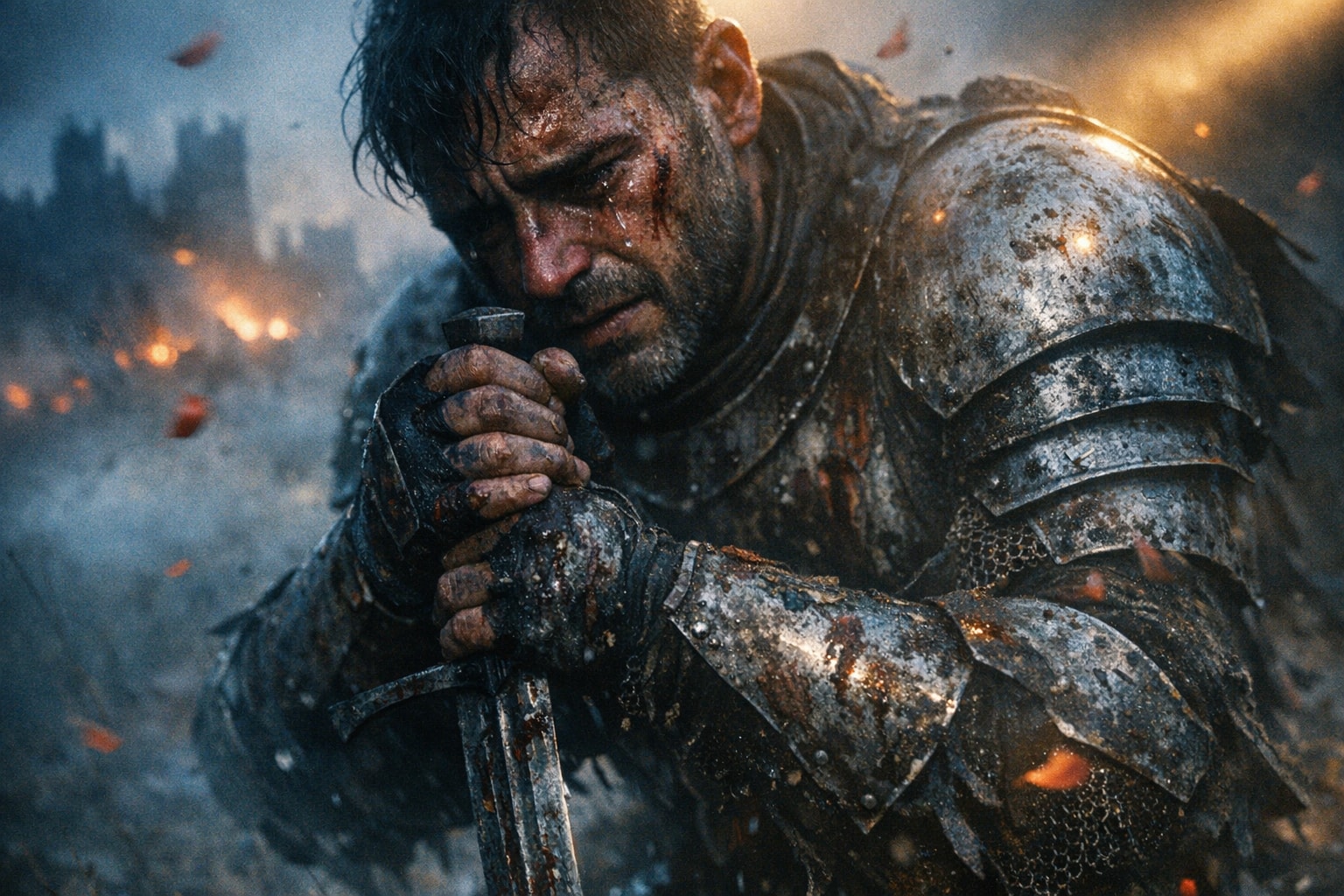A broken, soul-crushed medieval knight 生成效果示例