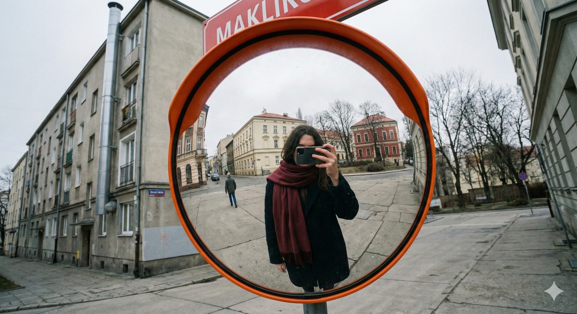 Reflected Self-Portrait in an Urban Convex Traffic Mirror 生成效果示例