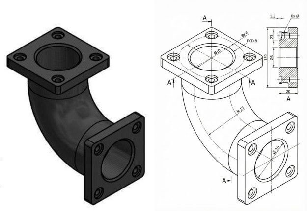 Mechanical Part Render to Technical Drawing Converter 生成效果示例