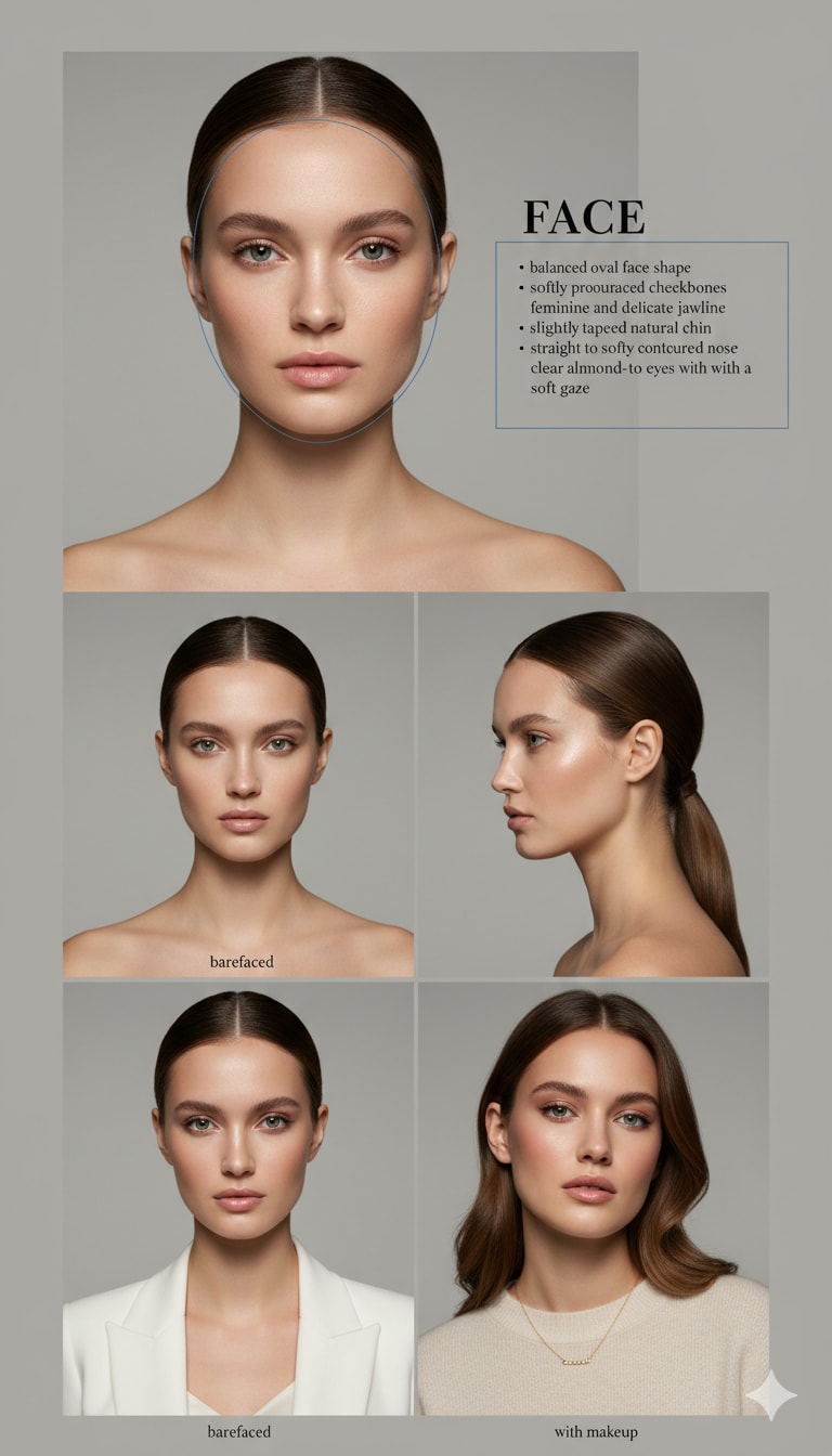 Minimalist Editorial Beauty Analysis with European Model 生成效果示例