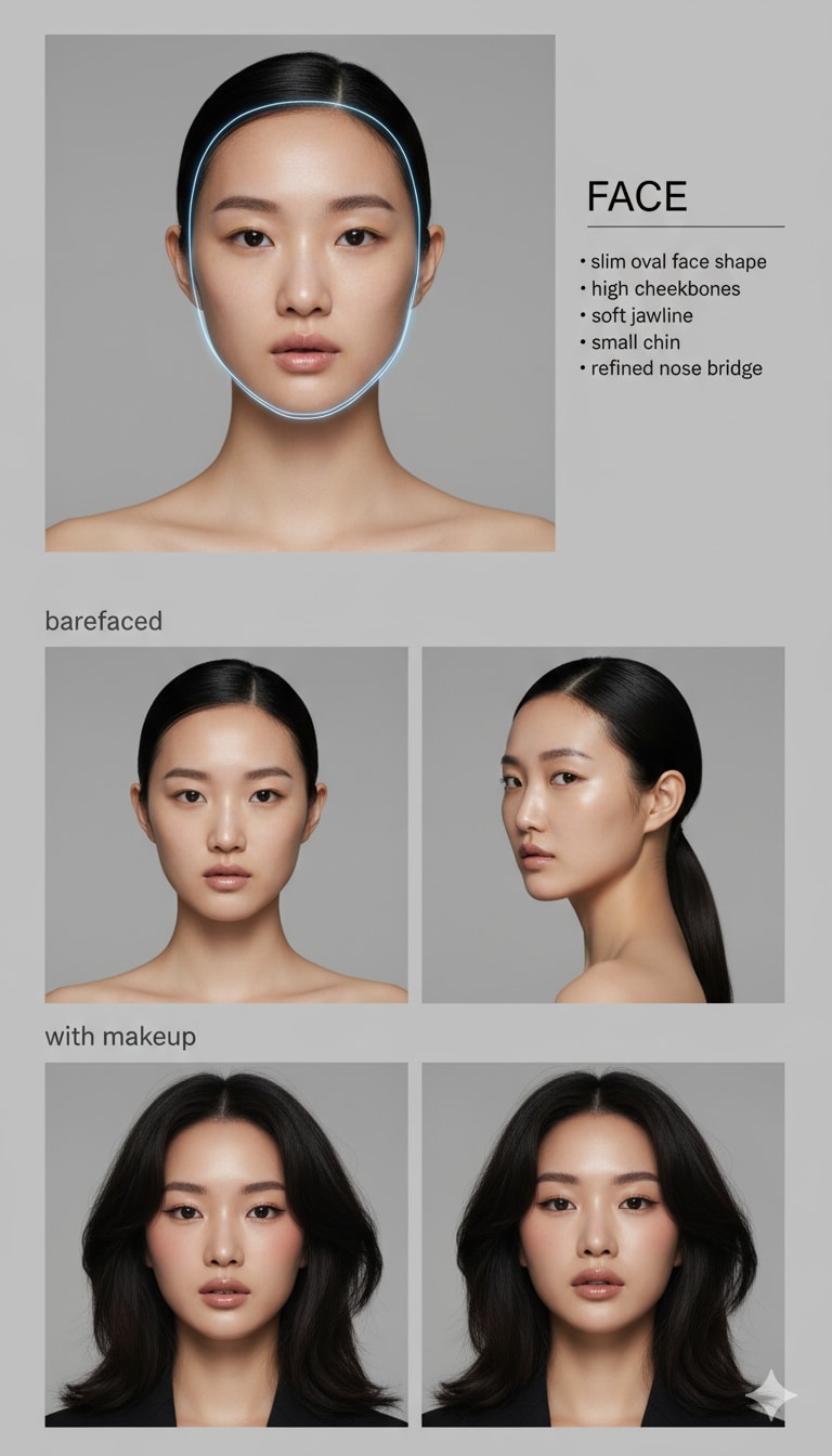 Minimalist Editorial Beauty Analysis with East Asian Model 生成效果示例