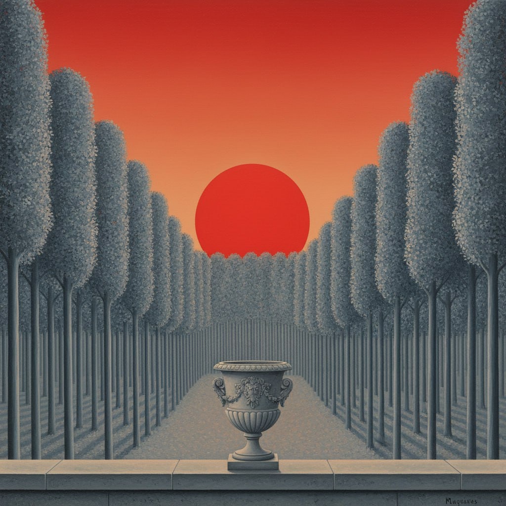 Surrealist Painting Description: A Study of René Magritte's Style 生成效果示例