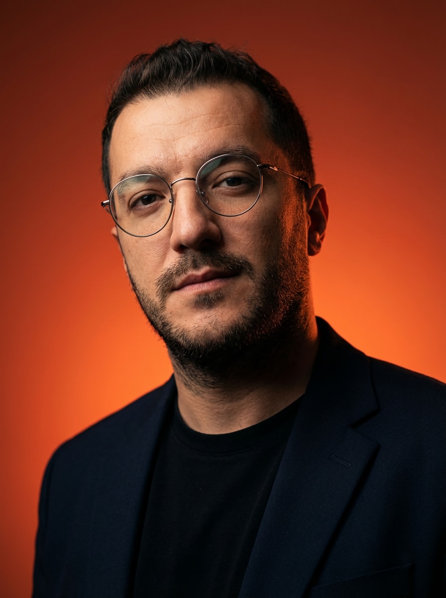 Studio Portrait with Cinematic Lighting and Bold Color Background 生成效果示例