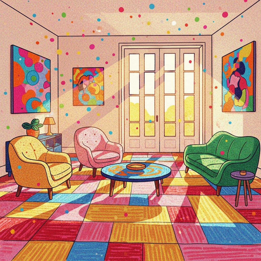 Vibrant Fauvist Style Sunlit Living Room Illustration 生成效果示例