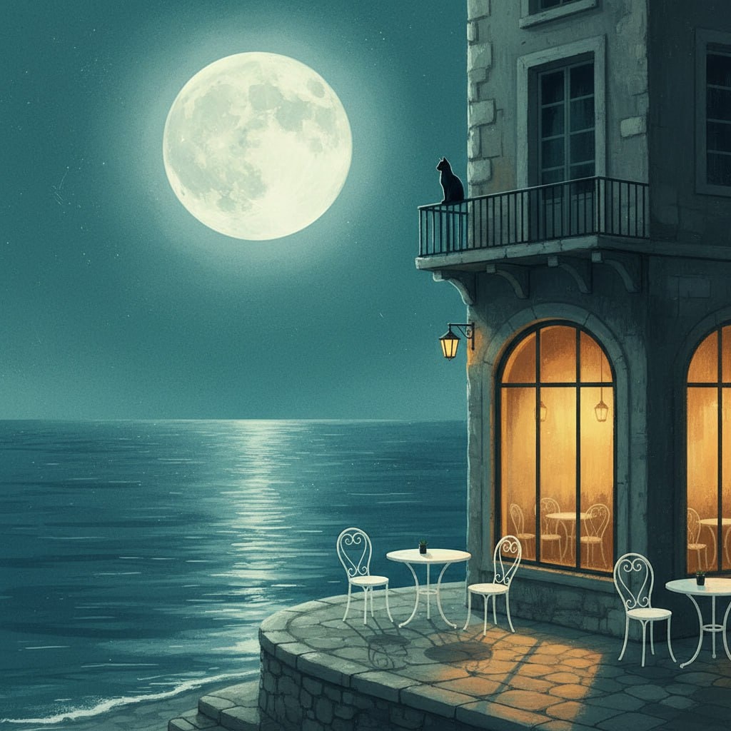 Serene Moonlit Street Illustration 生成效果示例