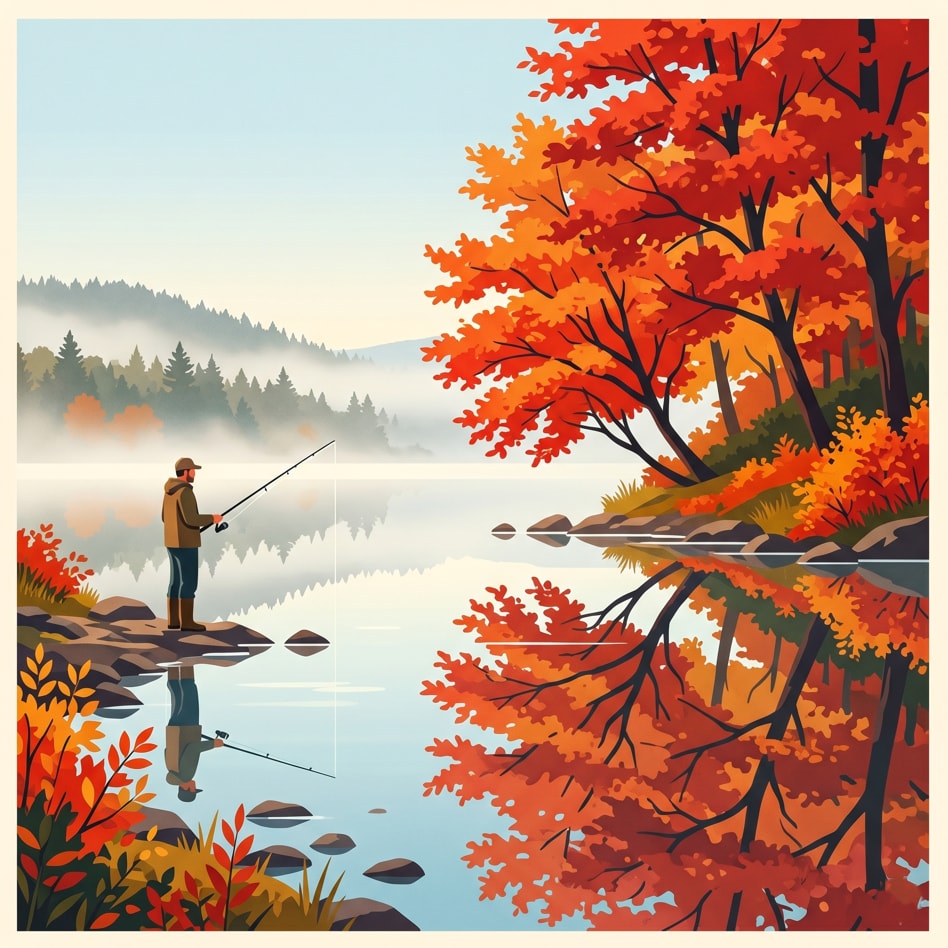 Serene Autumn Lakeside Illustration 生成效果示例