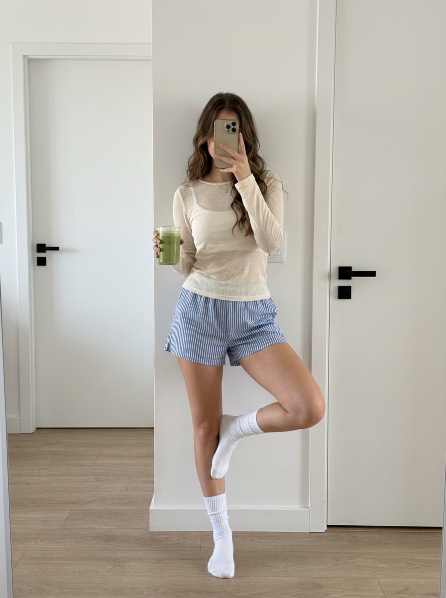 Cozy Minimalist Matcha Mirror Selfie 生成效果示例