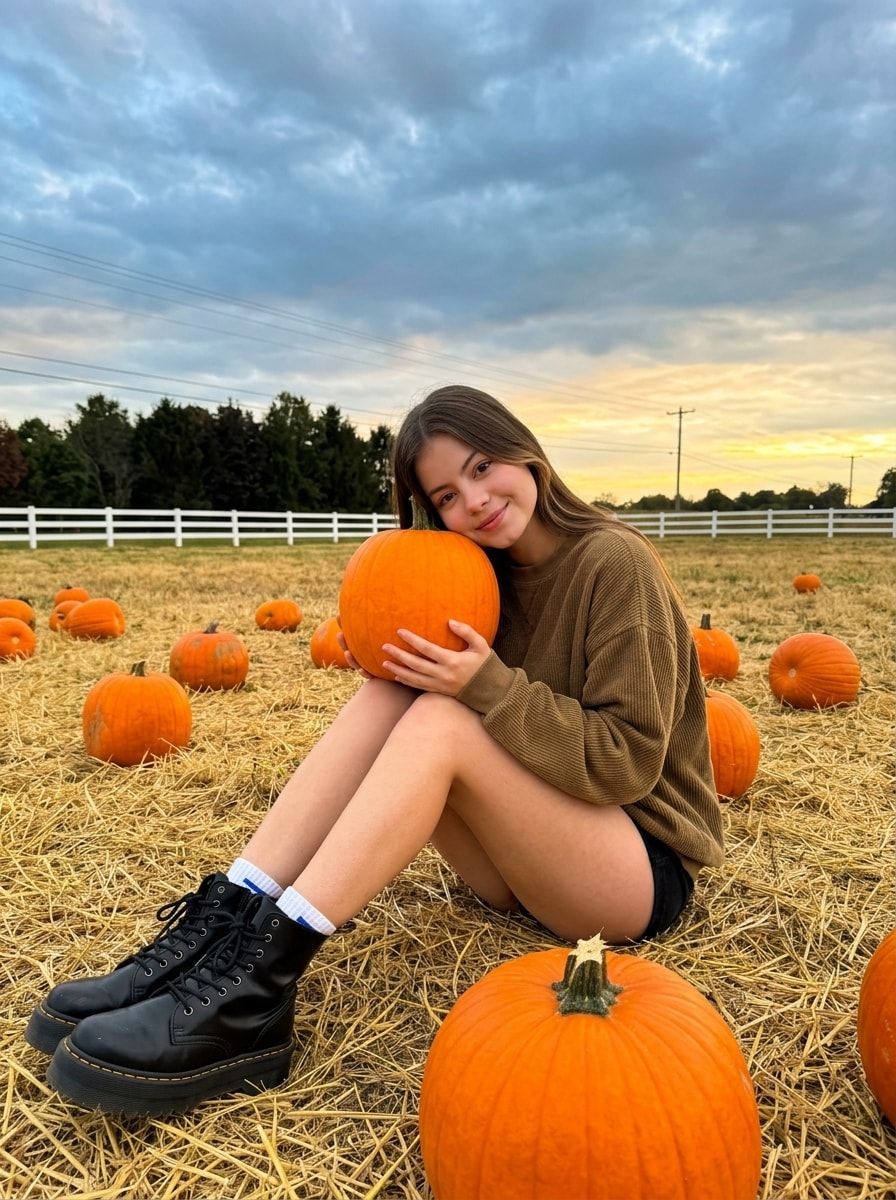 Cozy Autumn Pumpkin Patch Portrait 生成效果示例